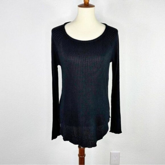 Chaser Waffle Knit Criss Cross Open Back Long Sleeve Tee Size M - Picture 2 of 5